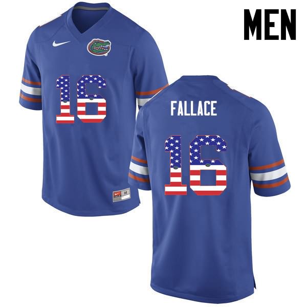 NCAA Florida Gators Brian Fallace Men's #16 USA Flag Fashion Nike Blue Stitched Authentic College Football Jersey TOX1364KA